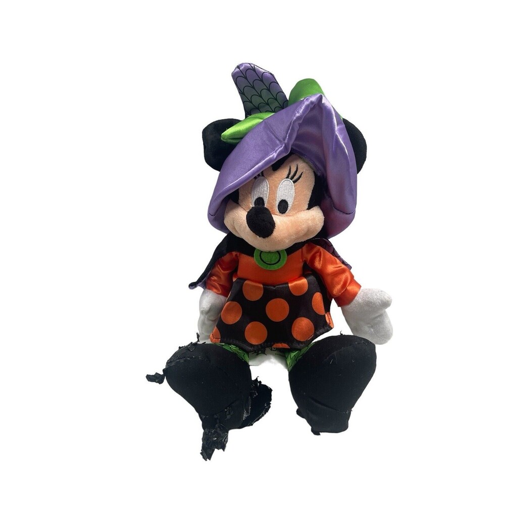 Disney Parks Minnie Mouse Witch Halloween Plush Purple Black Orange Polka Dots
